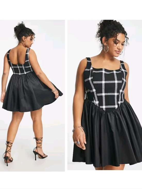 Dresses & Skirts - ASOS Luxe NWTsPlaid Curve Boucle Corset Square Neck Pleated Skater Dress